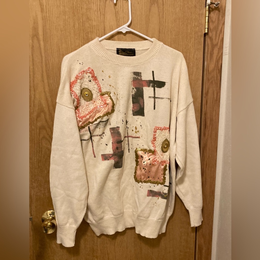 Vintage 90s Wearable Art Embellished Sweater Womens Large